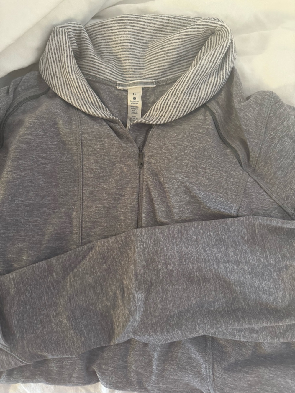 Lululemon Heather Gray Quarter-Zip Sweater with Striped Collar - Picture 1 of 4
